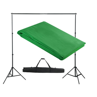 vidaXL Backdrop Support System with Green Screen – 300 x 300 cm, Adjustable Aluminium Frame, Carrying Bag