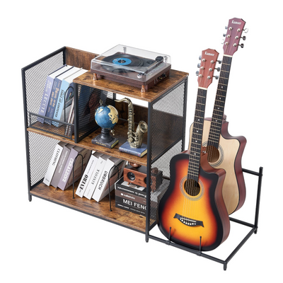 VEVOR 3-Tier Record Player Stand with Guitar Storage | Metal Turntable Stand, Holds 300 Albums
