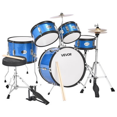 VEVOR Kids Drum Set 5-Piece Junior Musical Drum Kit with 16 in Bass Drum (Blue)