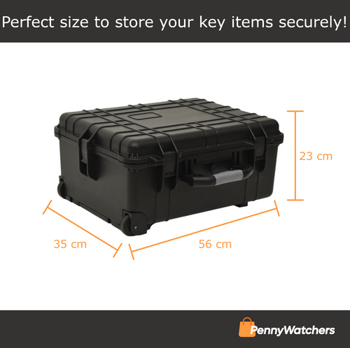 vidaXL Tool & Equipment Case with Wheels – Watertight Polypropylene with Pick & Pluck Foam, 56 × 35 × 23 cm, Black