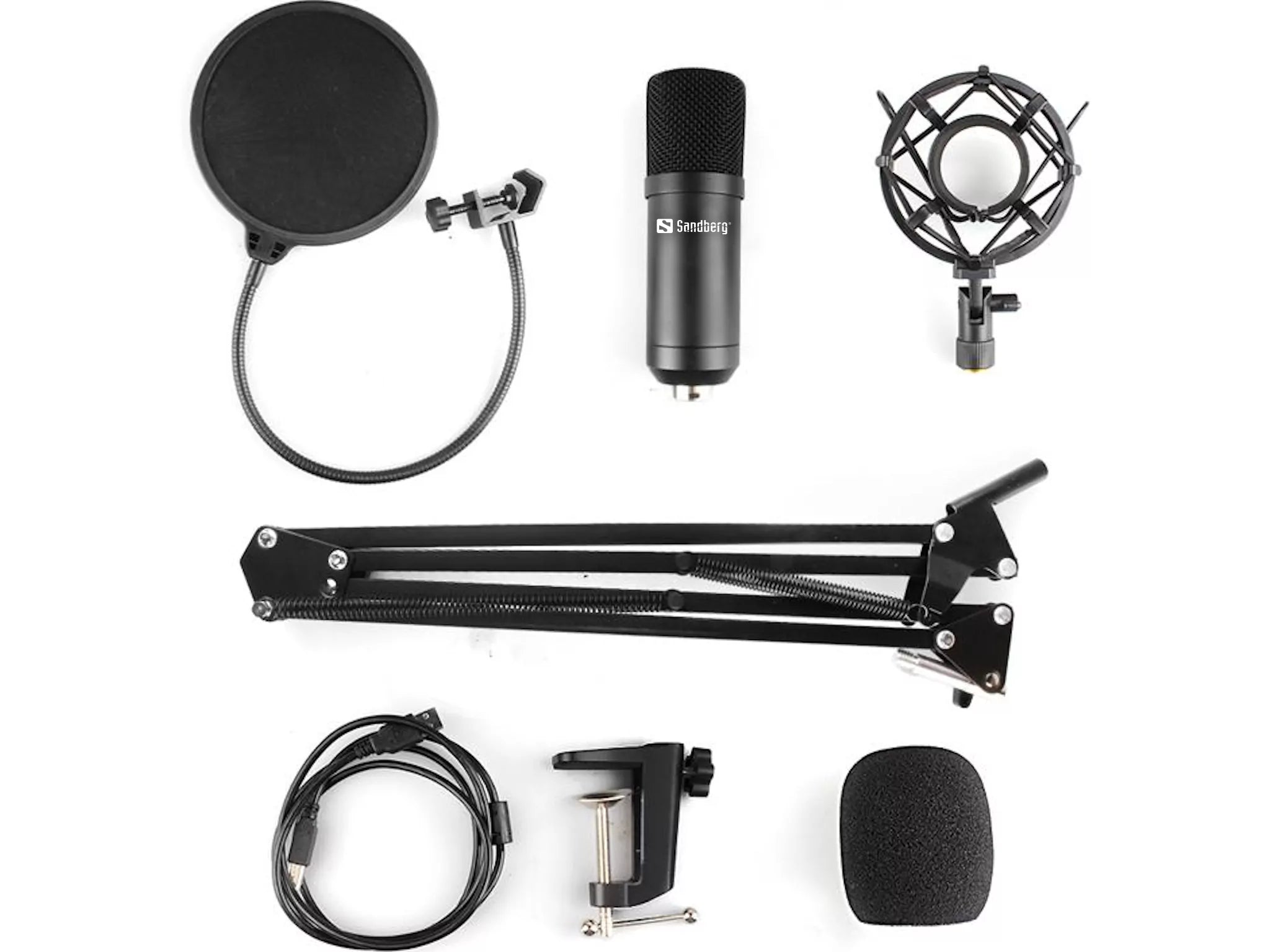 Sandberg Streamer USB Microphone Kit – Condenser Mic with Pop Filter, Shock Mount, Arm & Wind Cover