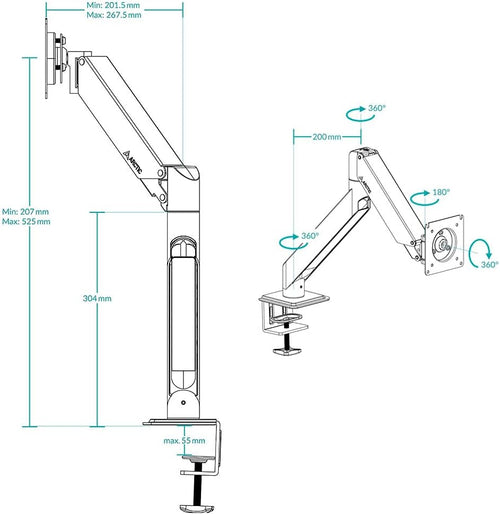 Arctic X1-3D Single Gas Spring Monitor Arm – Up to 40″ Monitors / 43″ Ultrawide, 180° Swivel, 360° Rotation